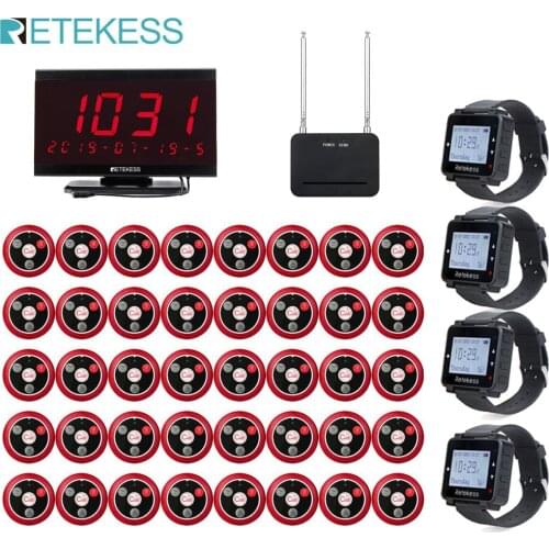 Retekess Wireless Pager Restaurant Calling System Receiver Host + 4 Watch Receiver + Signal Amplifier+ 40 Hookah Call Buttons