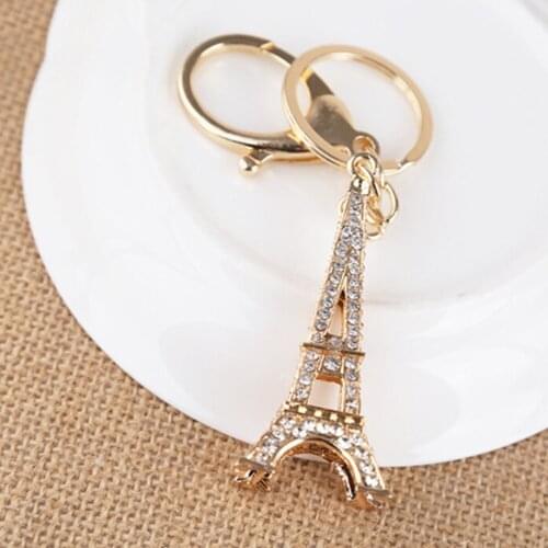 Lovely Eiffel Tower Keyring Rhinestone Crystal Charm Pendant Puse Bag Car Key Chain Girl Friend Mother Daughter Gift New Fashion