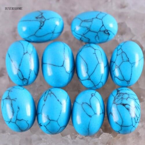 BUYERSHOME 10Pcs 13x18MM Natural Stone Blue Howlite No Drilled Hole Oval Cabochon CAB Bead For DIY Jewelry Making Ring K1602
