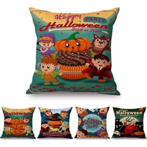 Halloween Decorative Sofa Throw Pillow Case Cotton Linen Pumpkin Mummy Trick or Treat Halloween Theme Cotton Linen Cushion Cover