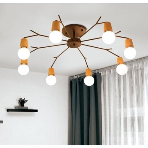 LED Wood ceiling lamp Living room Bedroom Kitchen Restaurant spider chandelier Loft Industrial Vintage Home Decor luminaria