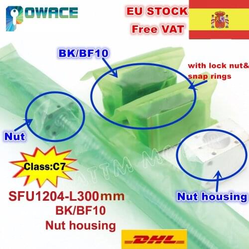 [EU Stock/Free VAT] SFU1204 End Machined Ballscrew L300/400/500/600mm &1204 Ballnut + BK/BF10 Support+ Nut housing