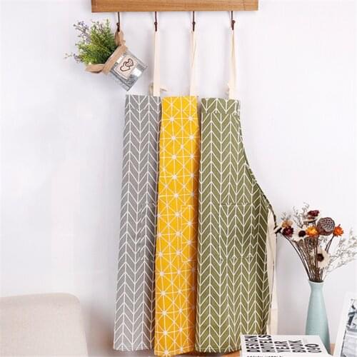 Geometric Yellow Black Plaids Cotton Linen Apron Woman Adult Bibs Home Cooking Baking Cleaning Aprons Kitchen Accessory 46096