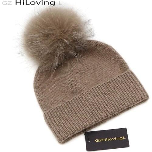 GZHilovingL 5-15 years Baby Winter Warm Hat For Children Girls Boys Soft Wool Real Fur Pompom Beanie Kids Knit Striped Hat