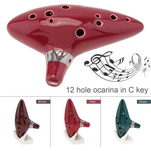 12 Hole Ocarina Ceramic Alto Mid Tone ToneC Flute Instrument Red Green Brown Instrument Woodwind Instruments for Beginner