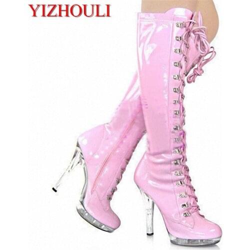 Classics sexy round toe lace-up black PU platform boots sexy clubbing 13cm high-heeled shoes 5 inch lady fashion high heel boots