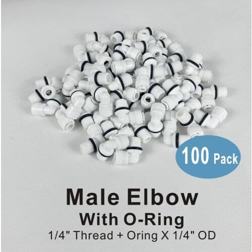 100 PACK OF 1/4-Inch Male Elbow Quick Connect Fitting Parts for Water Filters and RO Reverse Osmosis Systems