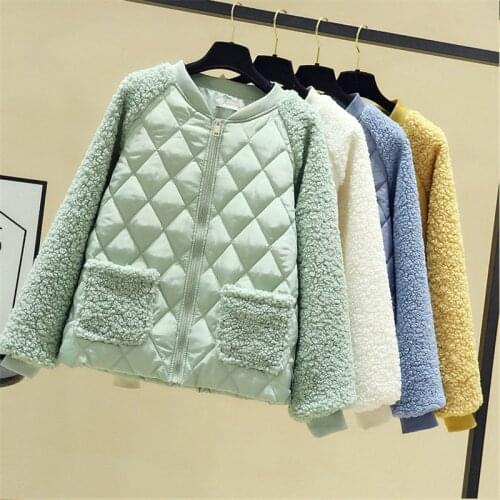 Short cotton jacket women autumn winter lambswool splice parka plus size loose warm outerwear female cotton-padded jackets