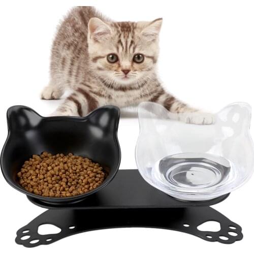 Cat Bowl Double Pet Bowls Non-Slip With Black Raised Stand Pet Food And Water Bowls For Cats Dogs Feeders Pets Cat Products