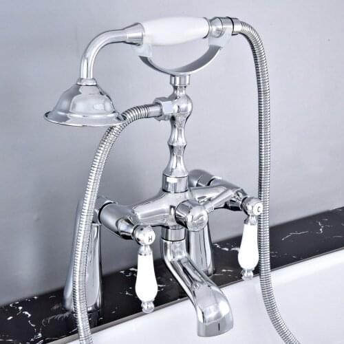Bathtub Faucet Dual Handles Bath Shower Set Mixer Faucet Deck Mount Bath Tub Tap with Hand Shower Ktf765