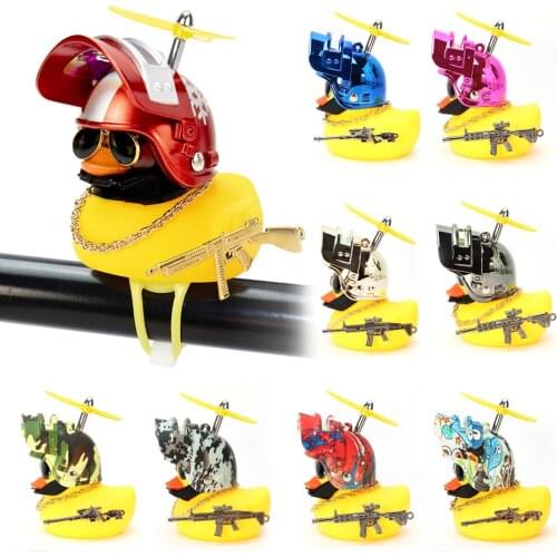 Cool Armed Duck In The Car Interior Decoration Yellow Duck with Helmet for Bike Motor with Strobe Light Car Accessories Interior