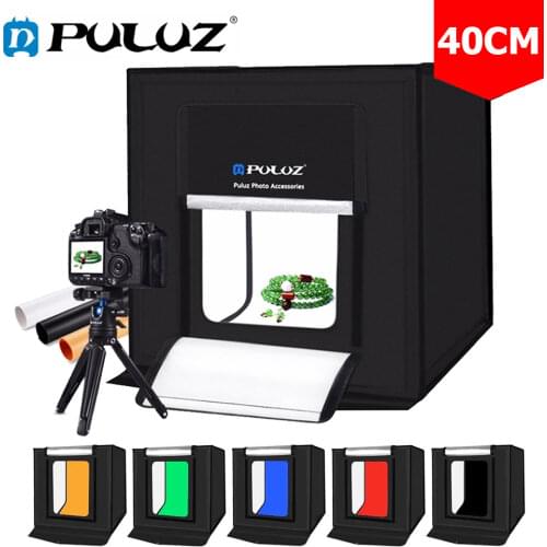 PULUZ 40cm Photo Studio Lightbox Portable Photograghy Softbox Dual Led Lighting Studio Shooting Tent Box Kits 6 Colors Backdrops