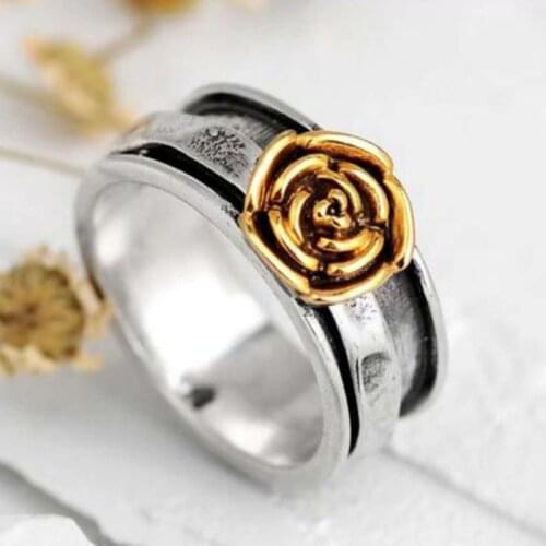 Milangirl Trendy Hot Sale European and American Fashion Creative Ladies Wide Face Golden Rose Ring Whole Sale Jewelry for Women