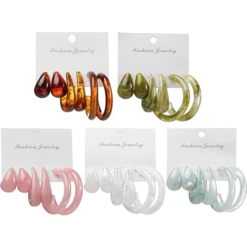 Fashion Colorful Geometric Acrylic Resin Hoop Earrings for Women Cute Vintage Party Wedding Earrings Set Jewelry Gifts
