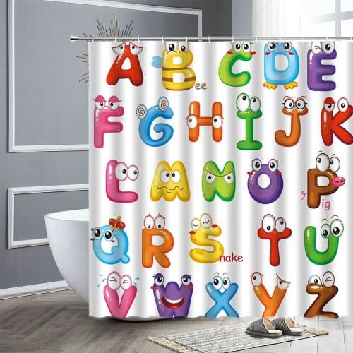 Cartoon Shower Curtain Alphabet Children Literacy Creative Child Bathroom Curtains Waterproof Fabric Bathtub Decor Wall Decors