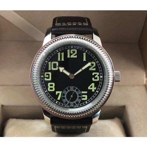 44mm GEERVO black dial Asian 6497 17 jewels Mechanical Hand Wind movement mens watch luminous Mechanical watches gr286-g8