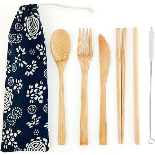 Organic Bamboo Utensils Set Premium Quality Reusable Bamboo Cutlery Set Biodegradable Straw Natural Spoon Fork Knife
