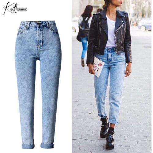 New 2020 High Waist Mom Jeans Wash Bleached Female Denim Boyfriend Jeans For Women Casual Large Size Vintage Skinny Jeans Woman