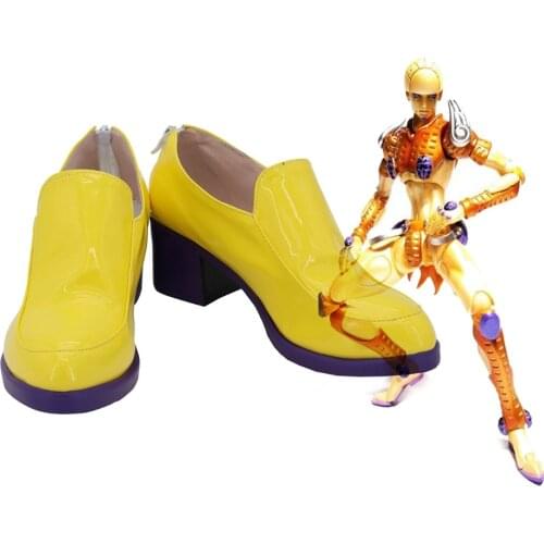 JoJos Bizarre Adventure Giorno Giovanna Stand Gold Experience Cosplay Shoes Golden Boots High Heel Custom Made Any Size
