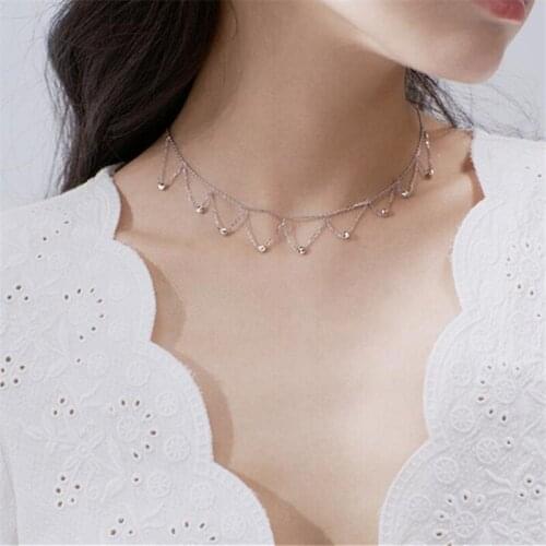 925 Sterling Silver Tassel Round Bead Lace Pendent Necklace For Women Girls Party Jewelry Choker Collar dz308
