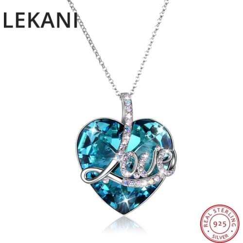 LEKANI Crystals From Swarovski Colorful Heart Pendant Necklace Long Chain Maxi Colares De Mulheres Lovers Valentines Day Gift