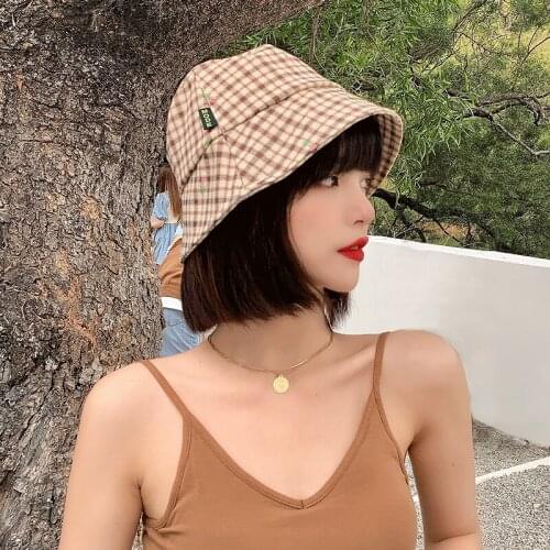 2021 Fashion Girl Plaid Flower Bucket Hat For Women Cotton Hats Travel Outdoor Cap Stylish Female Daily Hats Pretty Beautiful