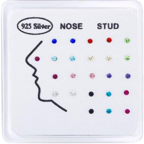 24 pcs clear crystal nose studs women girls small 925 sterling silver sexy nose body piercing jewelry Colorful bijoux wholesale