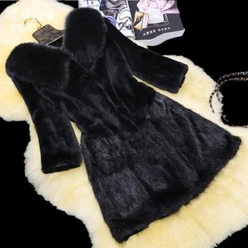 Luxury Winter Womens Natural Rex Rabbit Fur Coat Mink Fur Hem Fox Fur Collar Lady Warm Outerwear VF0272