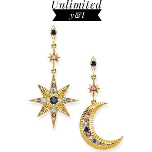 Moon Star Drop Earrings 925 Sterling Silver Gold Color Boho Blue Stone Dangle Earring Jewelry Women Men Thomas 2020 New Arrivals