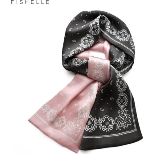 Grey pink cashew ribbon women silk narrow long scarf neckerchief headband women headscarf scarves bandana warp gift for girls