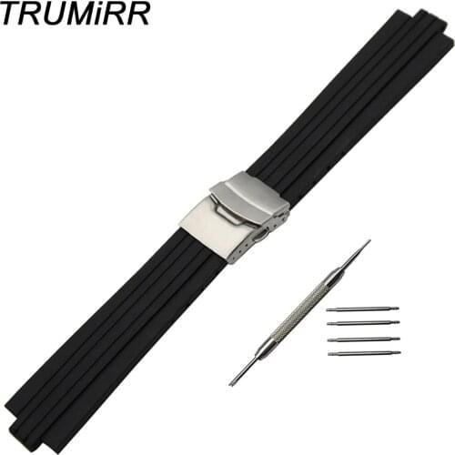 24mm x 11mm Silicone Rubber Watchband for Oris Aquis Watch Band Convex Strap Stainless Steel Safety Buckle Wrist Bracelet Black