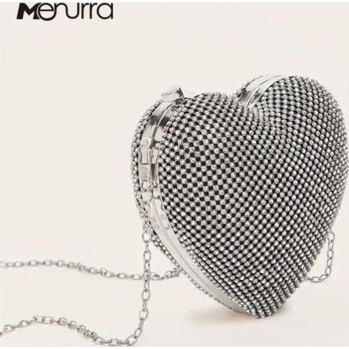 Rhinestone Heart Shaped Clutch Bag Diamond Wedding Handbag For Women Crystal Sparkly Evening Bag Glitter Clutch Purse