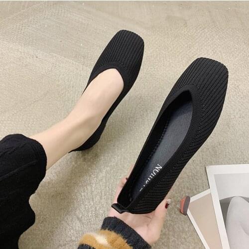 2021 New Spring Summer Women Flat Shoes Breathable Knit Fashion Comfortable Girl Slip-on Casual Shoes Leisure Loafers Sandals