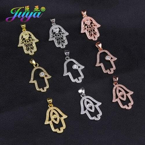 Juya DIY Turkish Jewelry Material Micro Pave Zircon Hamsa Hand Of Fatima Charms Pendant Supplies For Bracelet Necklace Making