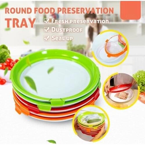 Smart round tray creative plastic tray for food preservation kitchen items fresh food frozen storage food storage container set