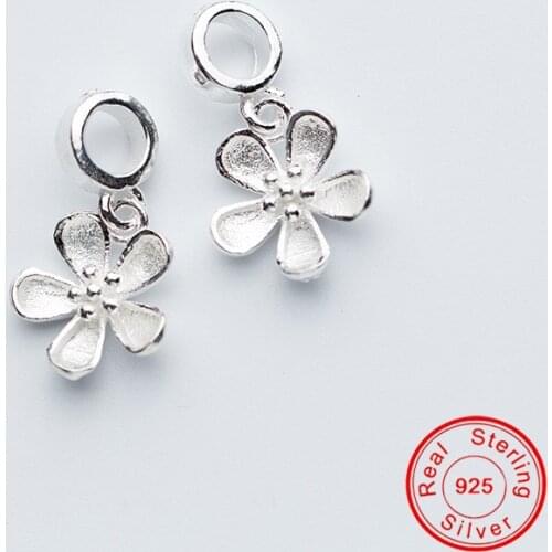 UQBing Handmade 100% 925 Sterling Silver Five Petals Flower Charm Beads For Bracelet DIY Jewelry Accessories