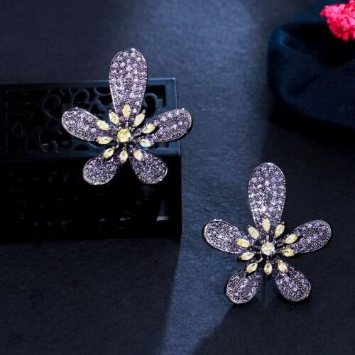 ThreeGraces Romantic Purple CZ Crystal Big Flower Stud Earrings for Ladies 2021 New Fashion Daily Party Costume Jewelry ER691