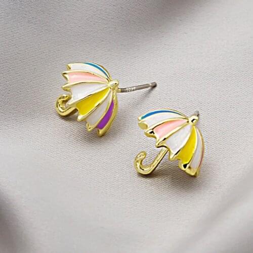 Rainbow Umbrella Stud Earrings For Women Fashion Small All-match Fashion Simple And Sweet Sen-line Lady Earrings