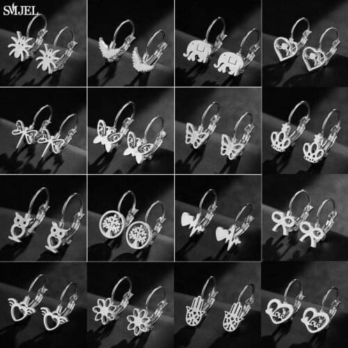 SMJEL Stainless Steel Heart Plant Animal Earrings For Women New Year Gift Small Circle Hoop Earings 2020
