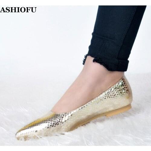 ASHIOFU Handmade Hot Sale Womens Flat Shoes Real Photos Boat Style Party Prom Shoes Slip-on Casual Evening Fashion Flats Shoes