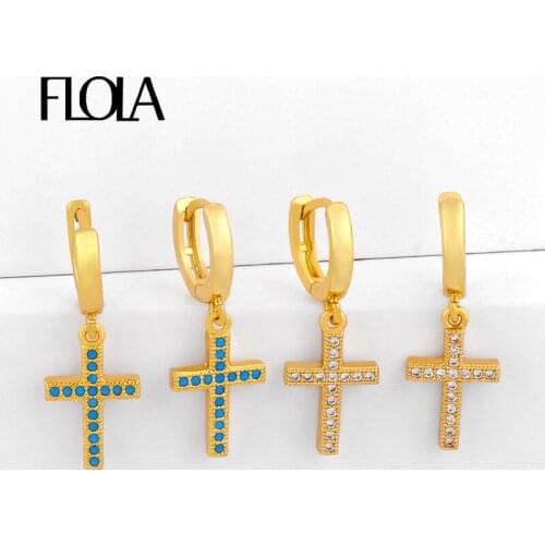 FLOLA Gold Filled Cross Drop Earrings for Women Crystal Small Earrings Micro Paved Cubic Zirconia Rainbow Women Jewelry erss58