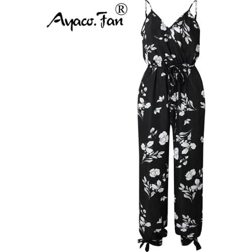 2019 Off Shoulder Sexy Women Floral Print Cotton Jumpsuit With Pockets Summer New Backless Knotted Bodysuits Sexy Women Rompers