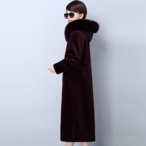 Women Real Coats for Plus Size Sheep Sheared Wool Coat Winter Thick Long Jacket with Natural Fox Fur Collar KJ650