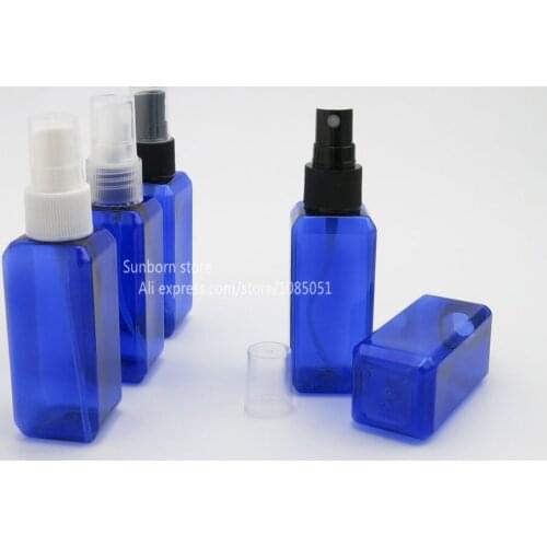 100 x 50ML Cobalt Blue Square Shape Pet Fragrance Bottle, 50cc refillale plastic perfume atomizer