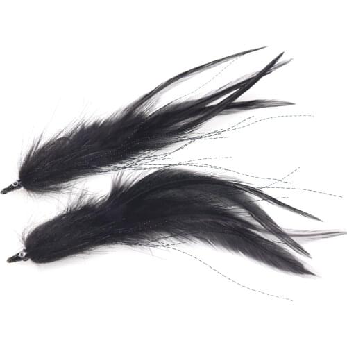 2PCS Size 2# Fly Fishing Flies Deceiver Black Saltwater Flies Pike Streamer Fly