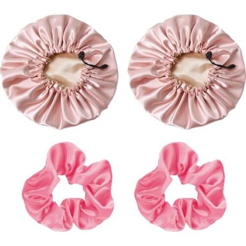 2PCS Newly Womens Satin Solid Sleeping Hat Night Sleep Cap Hair Care Bonnet Nightcap For Women Men Unisex Cap bonnet de nuit