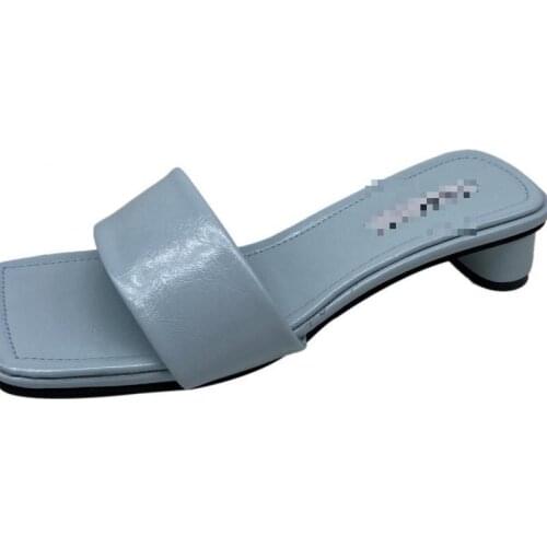 2021 Chunky Slides Women 6cm High Heels es Fetish Summer Blue Sandals Block Low Heels Slippers Prom Platform Stripper Shoe