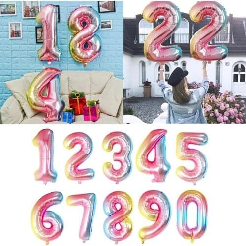 32inch Gradient Color Foil Number Balloons Birthday Wedding Anniversary Party Decor Kids Ball Party Supplies Home Decoration