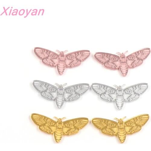 4pcs/lot) Death Head Moth For Earrings Rose Gold Mirror Acrylic Jewelry Accessories