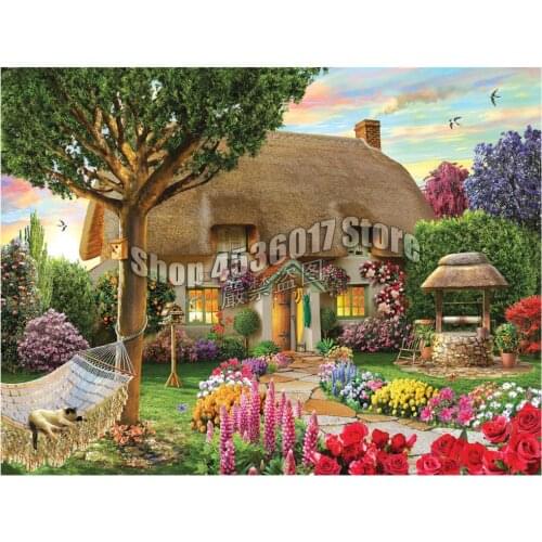 5D Diy Diamond Painting Thatched Cottage Icon Diamond Mosaic Needlework Crafts Landscape Houses Embroidery Cross Stitch Decor